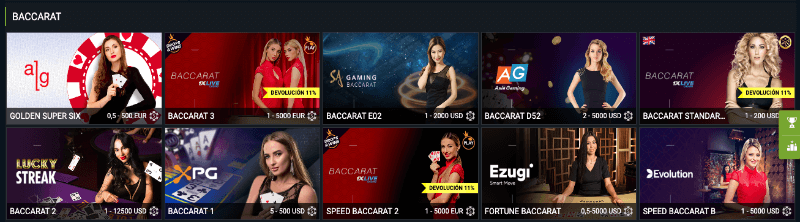 1xBet casino: baccarat en vivo