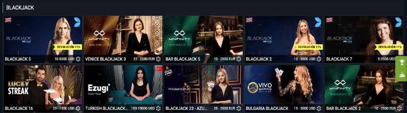 1xBet casino: blackjack en vivo
