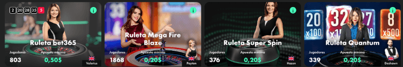 Bet365 casino: ruletas en vivo