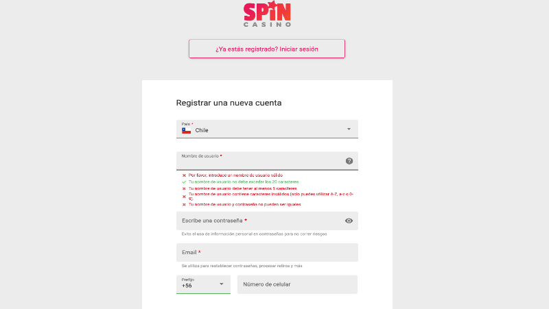 Spin casino registro
