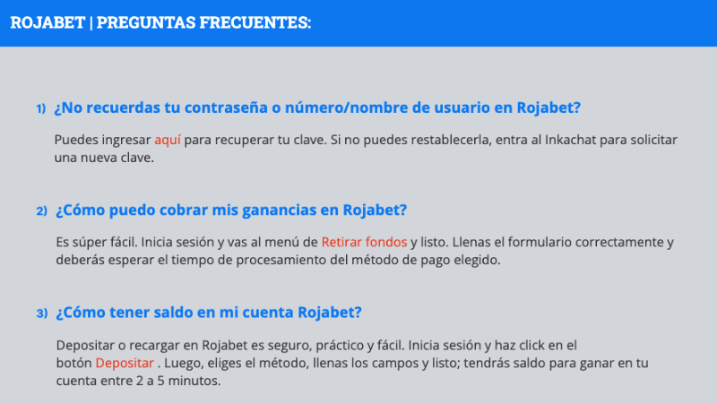 Rojabet preguntas frecuentes